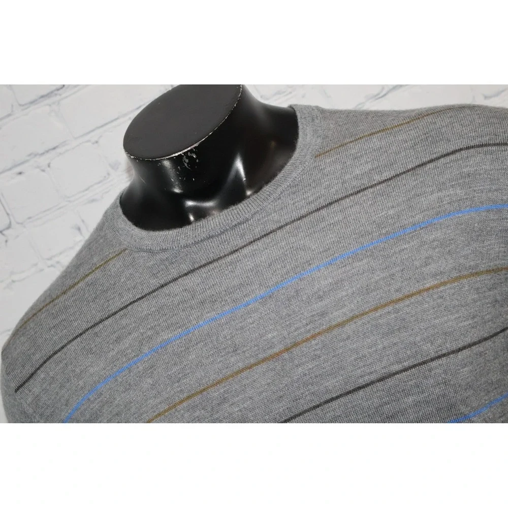 Banana Republic Sweater Mens XL Gray Striped Merino Wool Crew Neck Long Sleeve